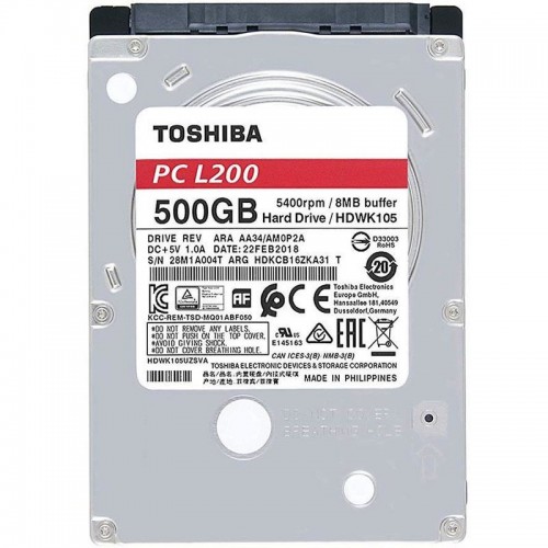 Toshiba L200 2.5'' 5400 Rpm 8MB 500 GB Harddisk HDWK105UZSVA